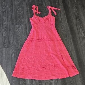 Steve Madden Carlynn Coral Pink Cotton Eyelet Lace Fit And Flare Dress Small